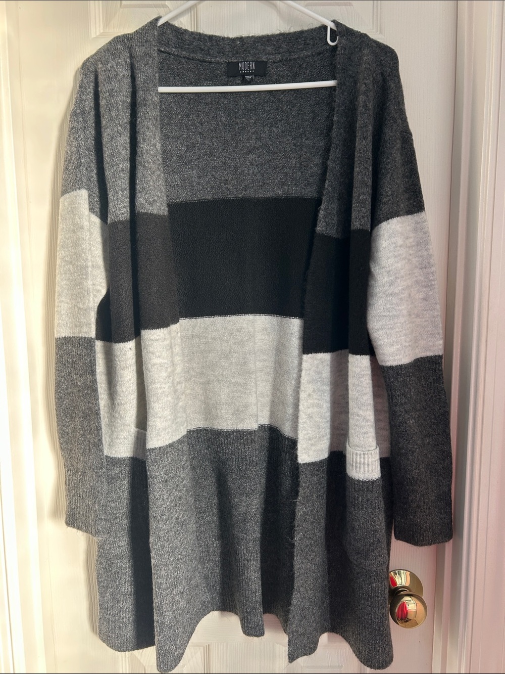 ⚜️ Modern Lux Charcoal & Light Gray Striped Open-Front Long Cardigan